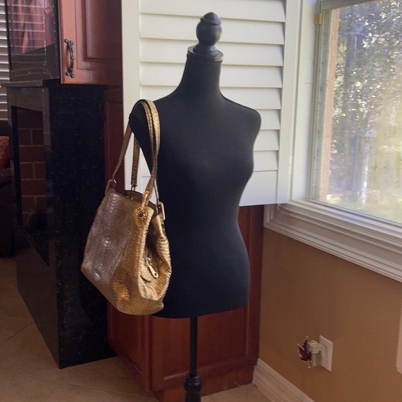 Gold Metallic Snakeskin Michael Kors purse. - Picture 3 of 11